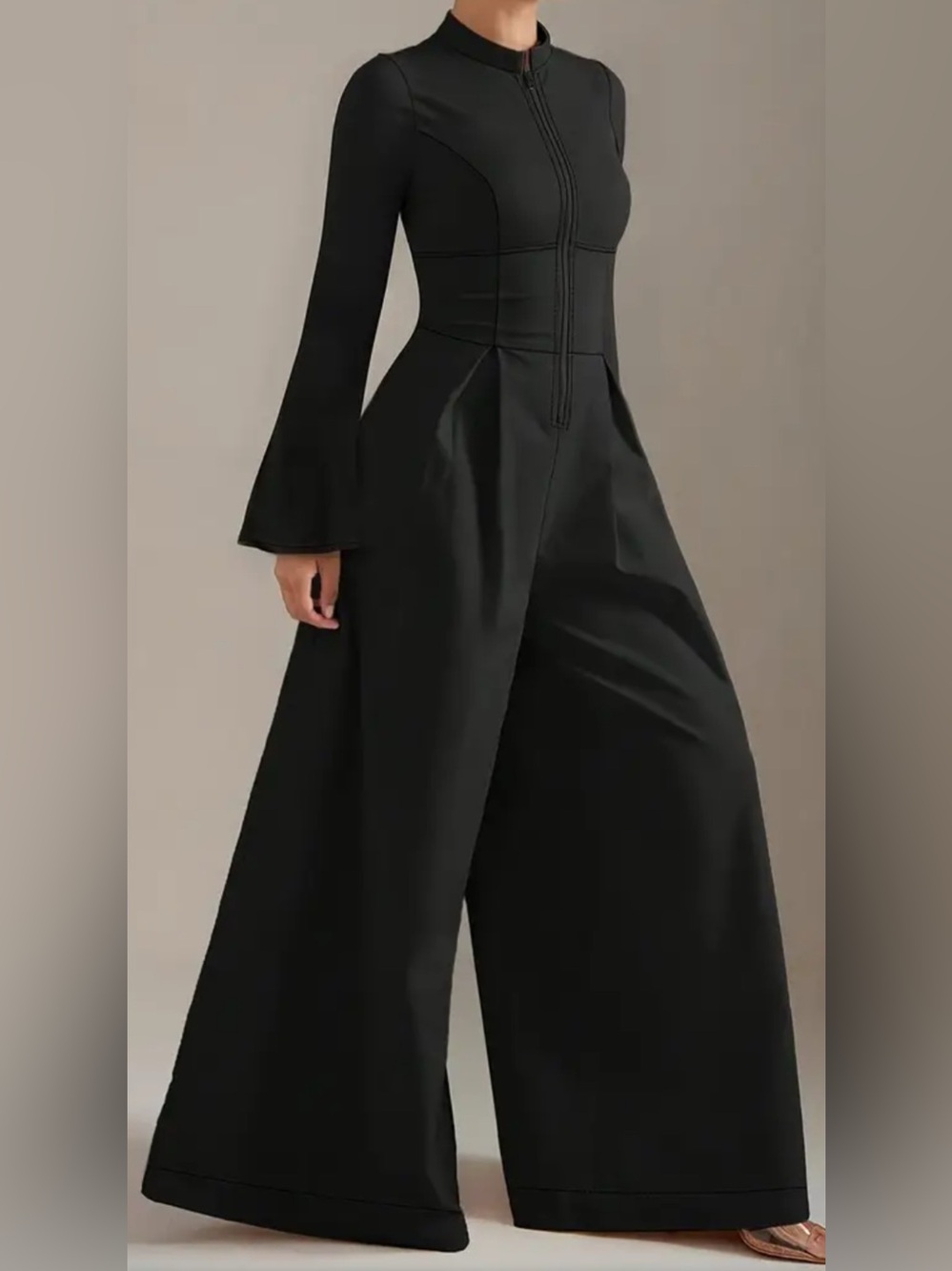 Wide-Leg Black Jumpsuit with Flared Sleeves NWOT